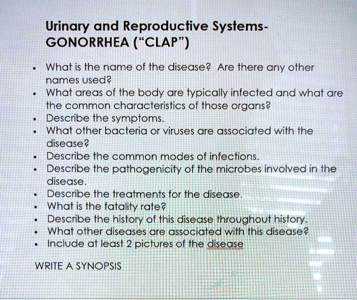 SOLVED Urinary and Reproductive Systems GONORRHEA ("CLAP") What is