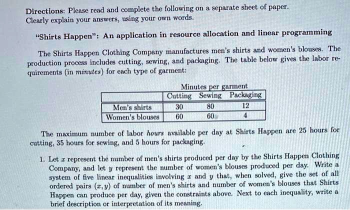 Directions: Please read and complete the following on a separate sheet ...