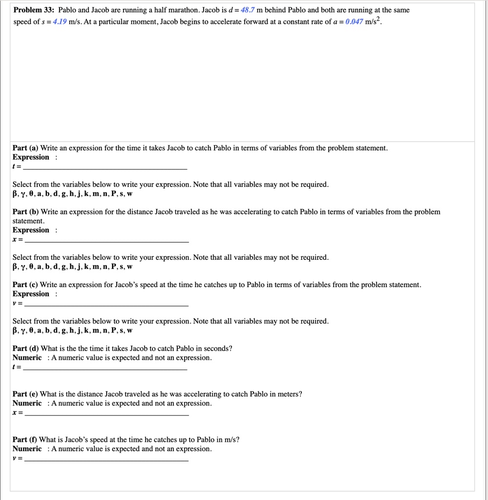 Problem 33: Pablo and Jacob are running a half marathon. Jacob is d ...