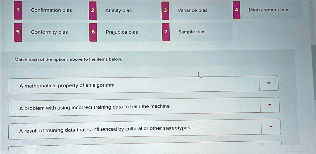 SOLVED: 1 Confirmation bias 2 Affinity bias 3 Variance bias 4 ...