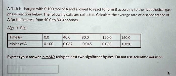 A flask is charged with 0.100 mol of A and allowed to react to form B ...