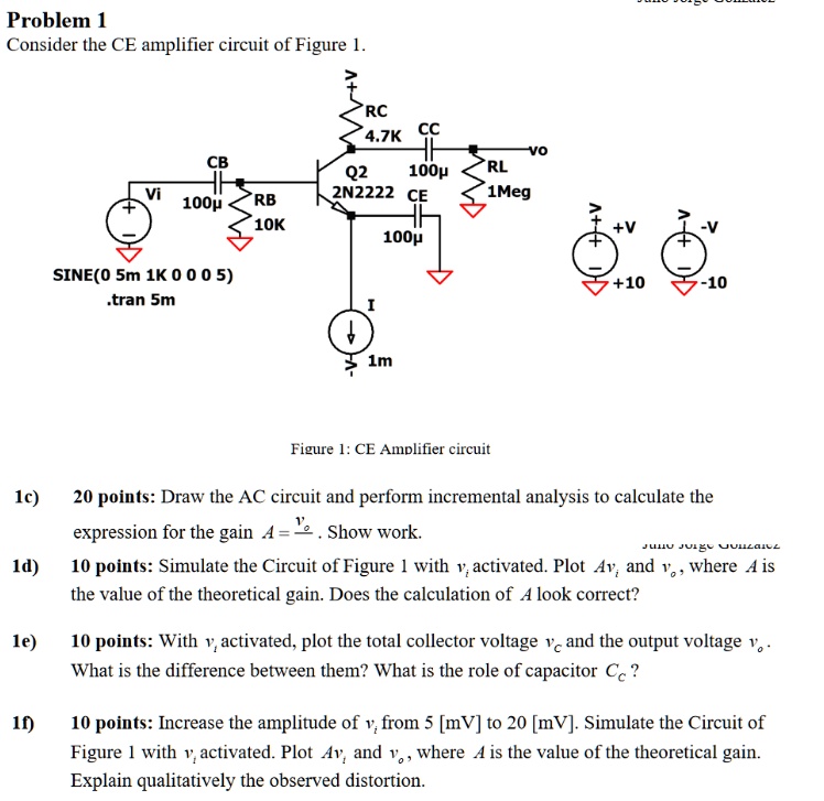 SOLVED: 1c) 20 points: Draw the AC circuit and perform incremental ...