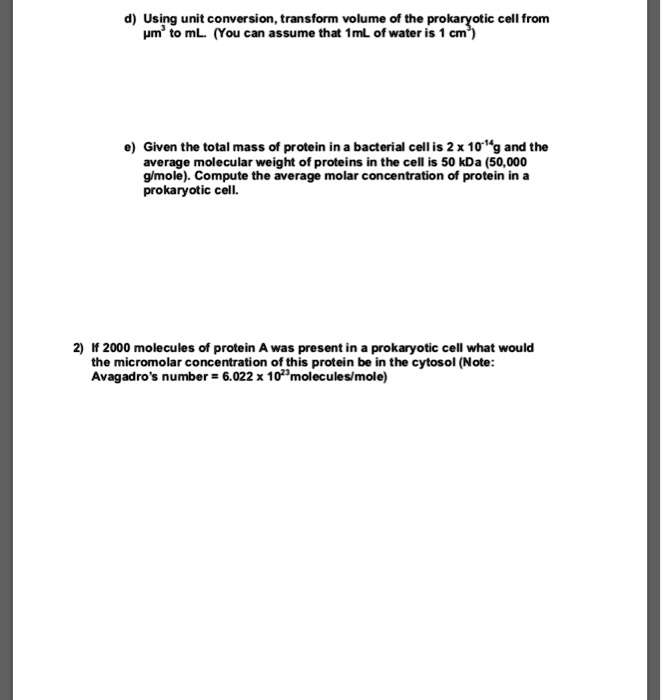 SOLVED Using Unit Conversion Transform Volume Of The Prokaryotic Cell