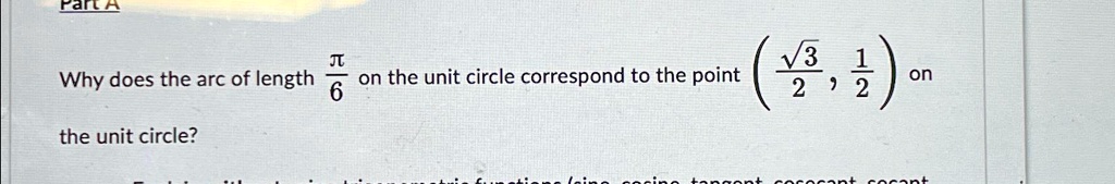 Why does the arc of length (π)/(6) on the unit circle correspond to the point ((√(3))/(2), (1)/(2)) on the unit circle?