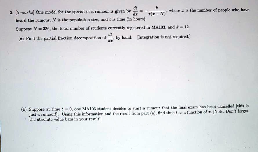 [5 marks] One model for the spread of rumour is given… SolvedLib