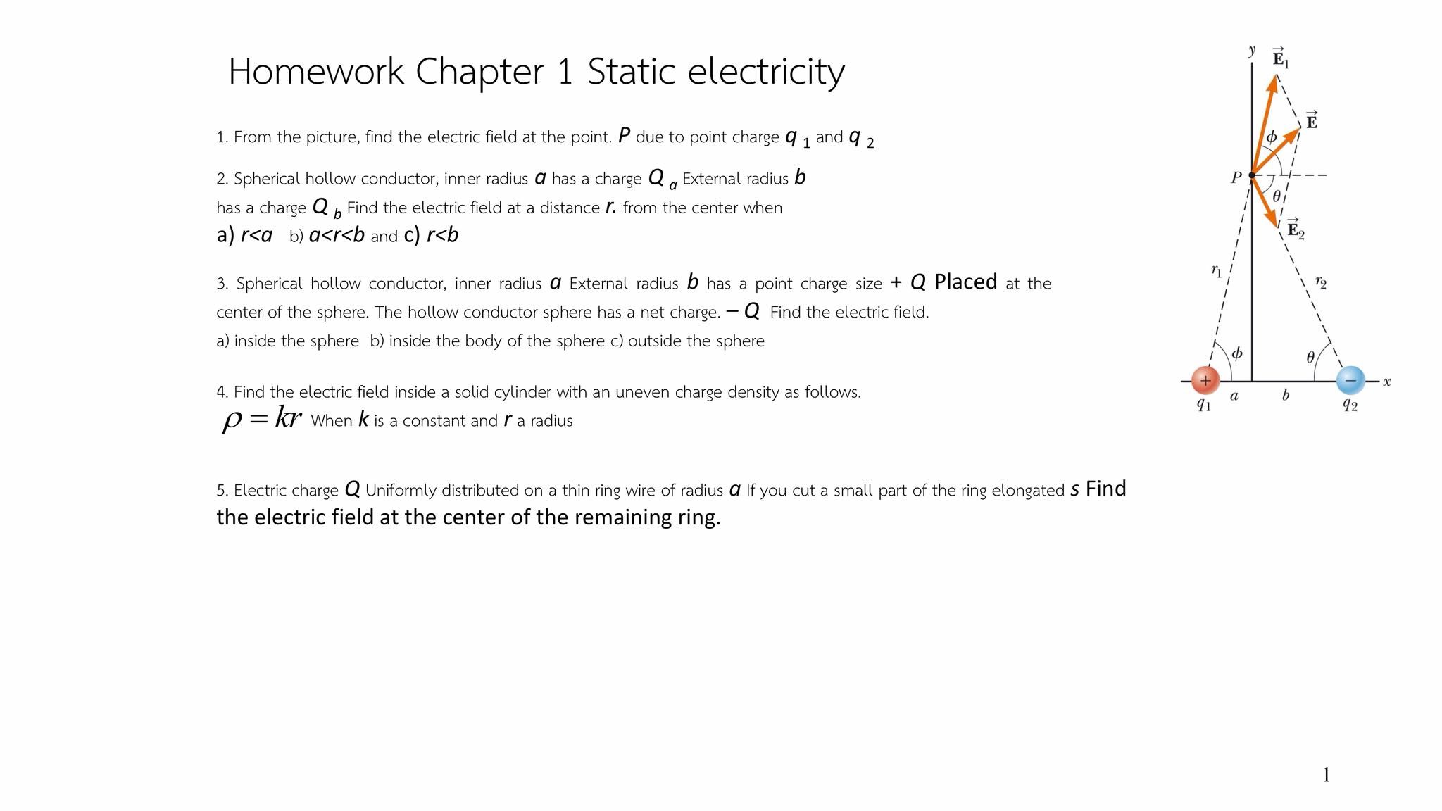 SOLVED Homework Chapter 1 Static electricity 1. From the picture, find the electric field at