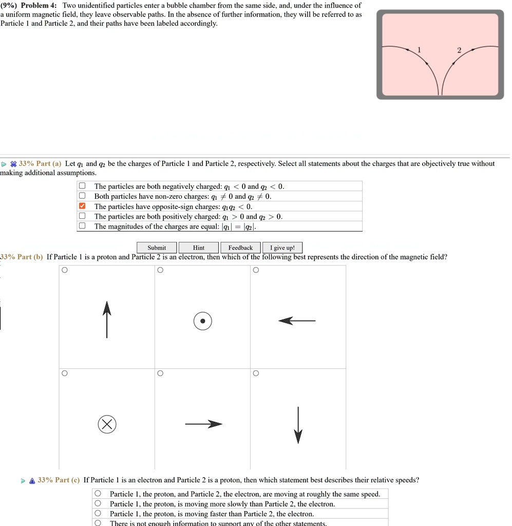 (9%) Problem 4: Two unidentified particles ente…