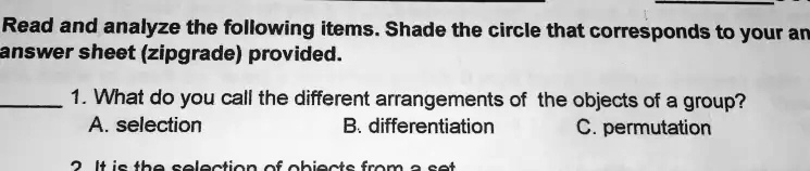 SOLVED: Read And Analyze The Following Items. Shade The Circle That ...