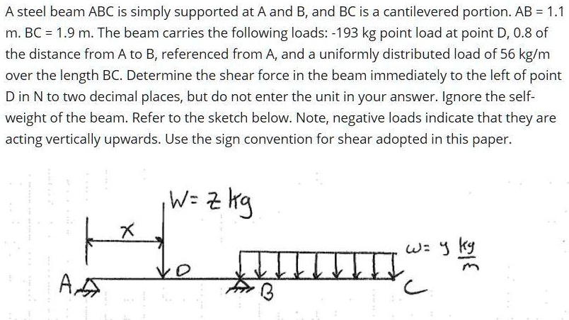 A steel beam ABC is simply supported at A and B, and BC is a ...