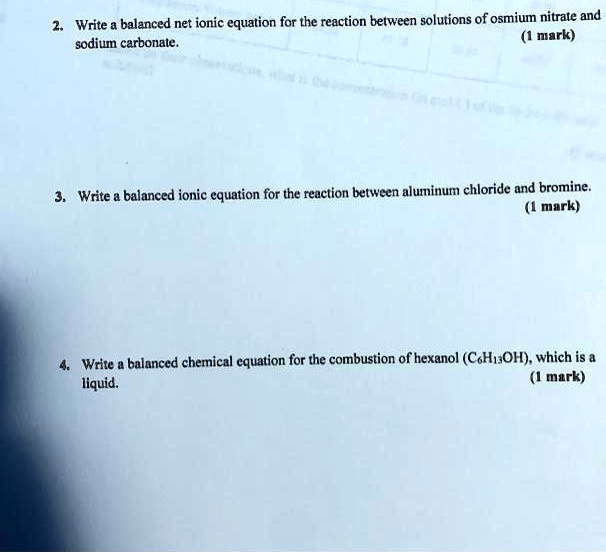 SOLVED Write a balanced net ionic equation for the reaction between