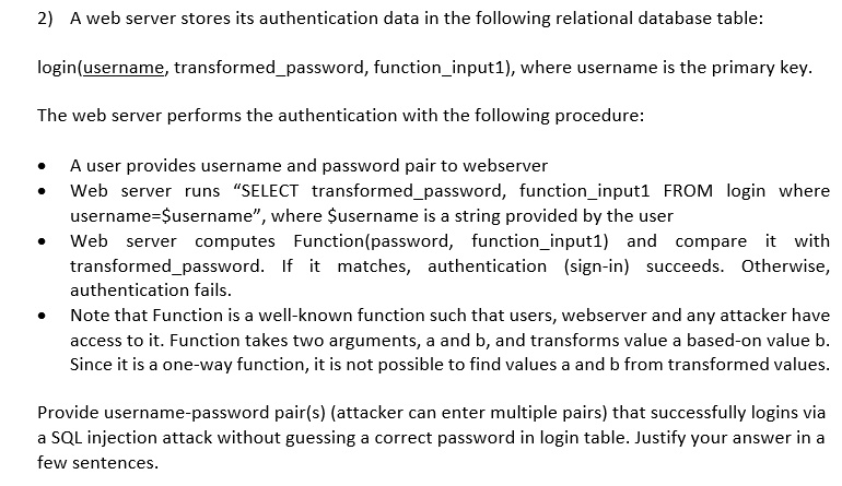 SOLVED: A web server stores its authentication data in the following ...