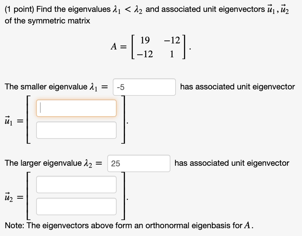 SOLVED: (1 Point) Find The Eigenvalues 11 12 And Associated Unit ...