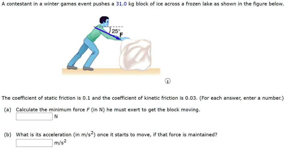 SOLVED: A contestant in a winter games event pushes a 31.0 kg block of ...