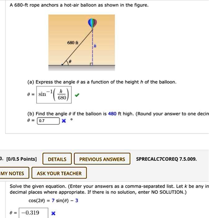 SOLVED 680ft rope anchors hotair balloon as shown in the figure 680