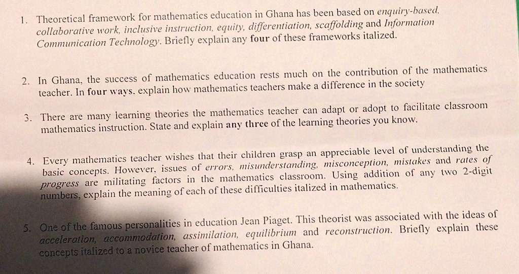 SOLVED 1. Theoretical framework for mathematics education in