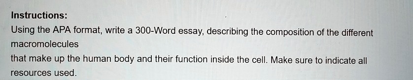 instructions using the apa format write a 300 word essay describing the ...