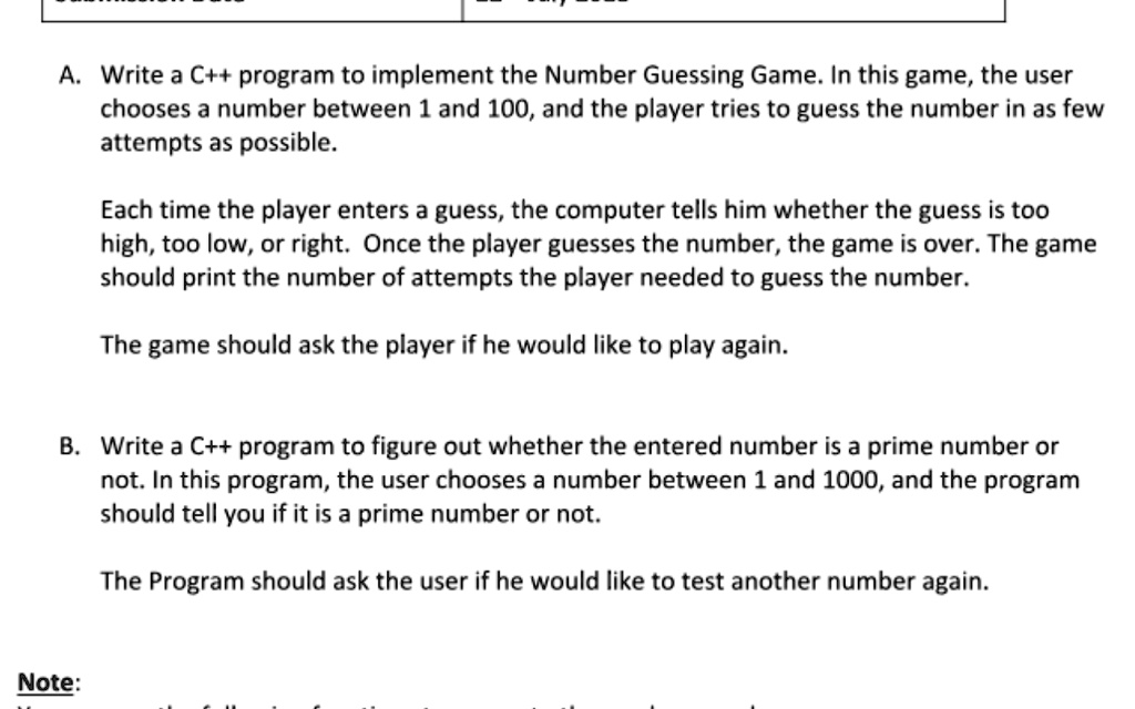 SOLVED: Write a C++ program to implement the Number Guessing Game. In ...