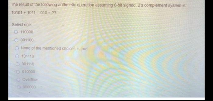 SOLVED: The Result Of The Following Arithmetic Operation, Assuming A 6 ...