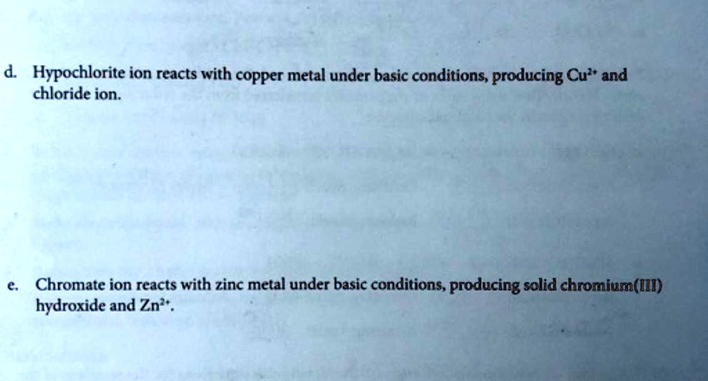 SOLVED d Hypochlorite ion reacts with copper metal under basic