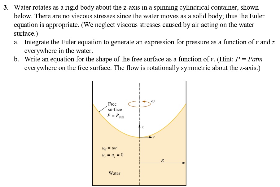 SOLVED: 3. Water rotates as a rigid body about the z-axis in a spinning ...