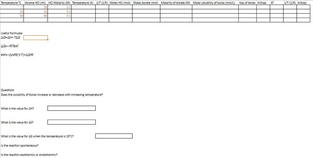 SOLVED Temperature C Volume HCI (ml)HCI Molarity(M)Temperature (K)1/T