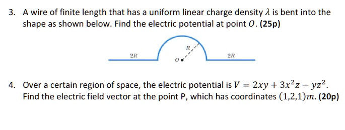 a wire of finite length that has uniform linear charge density a is ...