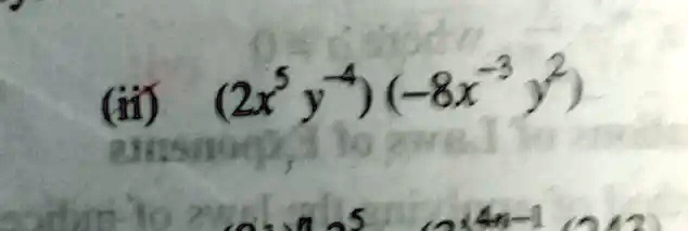 (ii) (2x^5y^-4)(-8x^-3y^2)