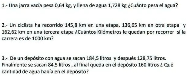 SOLVED: ayuda, no entiendo TT 1-Una jarra vacía pesa 0,64 kg, Y llena