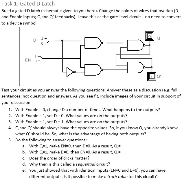 SOLVED Task 1Gated DLatch Build a gated D latch (schematic given to