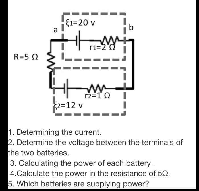 SOLVED 1=20 v R=5 Q r2=1 2=12 V Determining the current 2. Determine