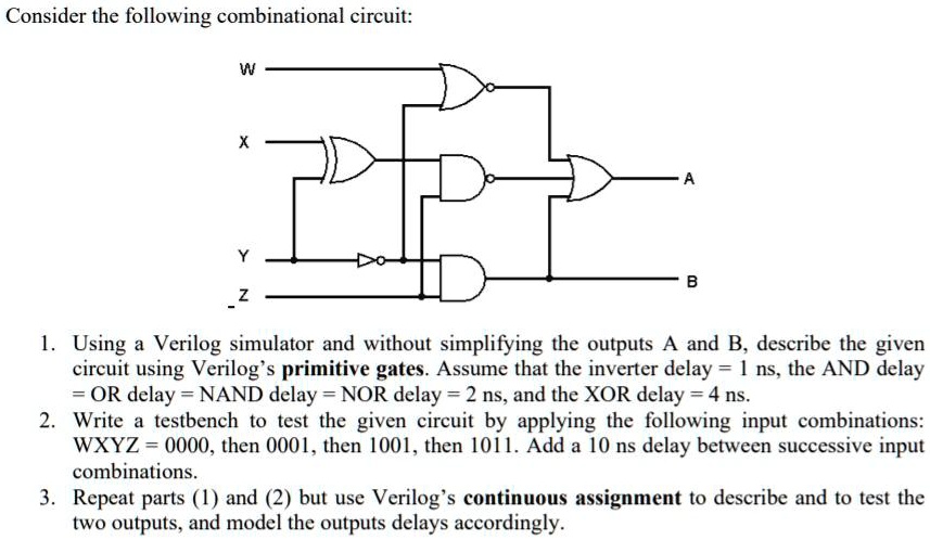 SOLVED: Consider the following combinational circuit: Using a Verilog ...