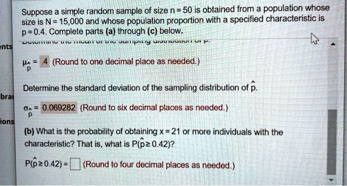 SOLVED: Suppose a simple random sample of size n = 50 is obtained from ...