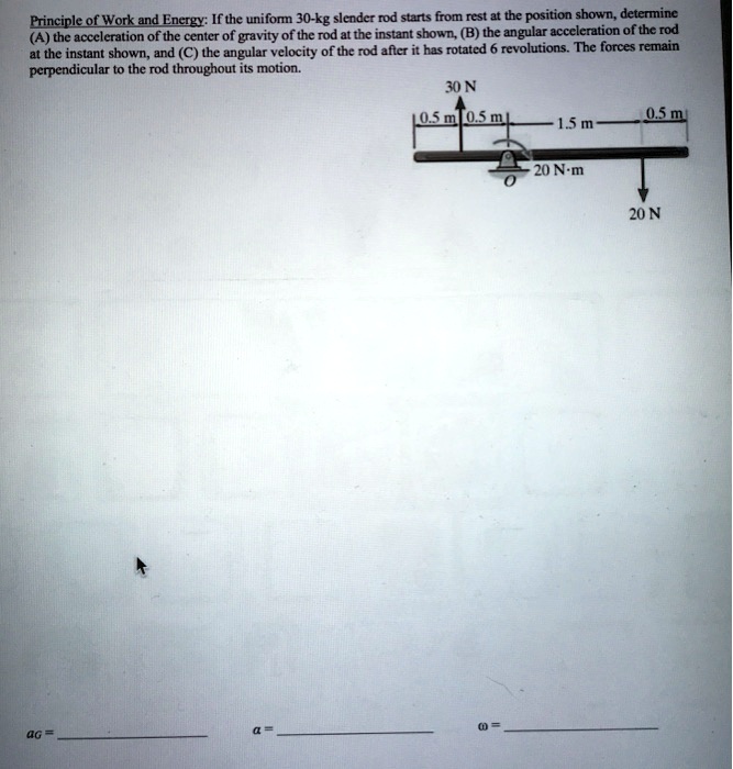 Principle of work and energy if the uniform 30 kg slender rod starts