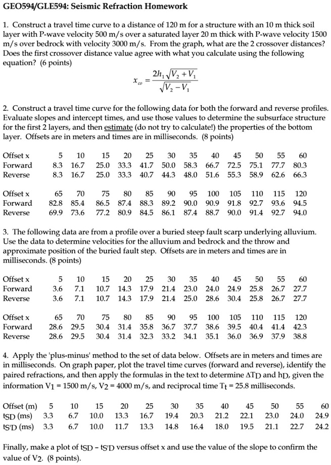 [GET ANSWER] geophysics geo594gle594seismic refraction homework 1 ...