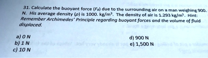 SOLVED: 31. Calculate The Buoyant Force (Fs) Due To The Surrounding Air ...