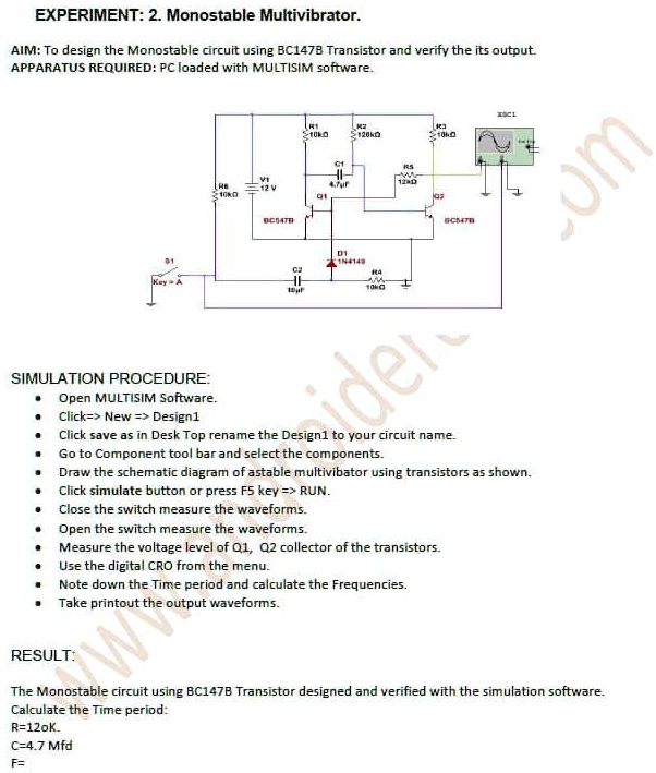 monostable multivibrator using transistor experiment