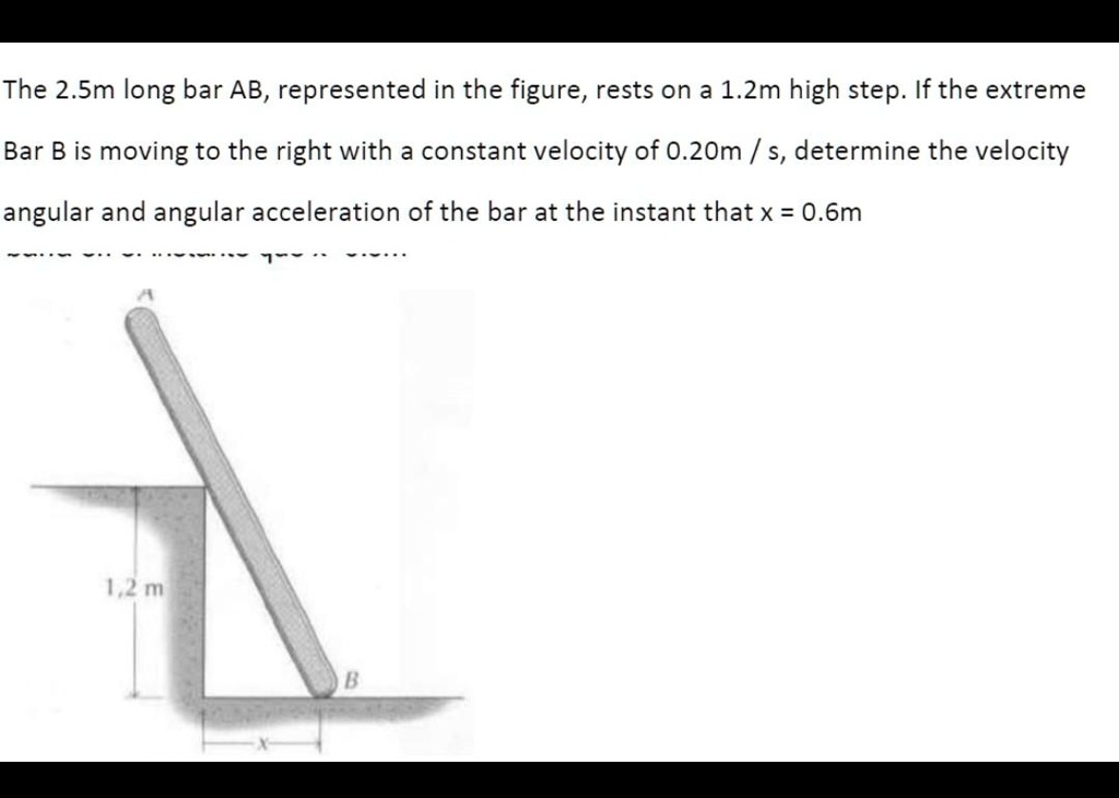 The 2.5m long bar AB, represented in the figure, rests on a 1.2m high ...