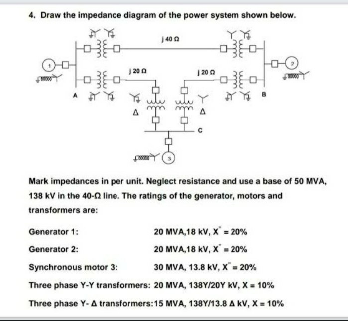 4 draw the impedance diagram of the power system shown below mark ...