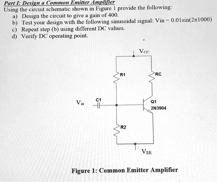 Part I: Design a Common Emitter Amplifier Using the circuit schematic ...