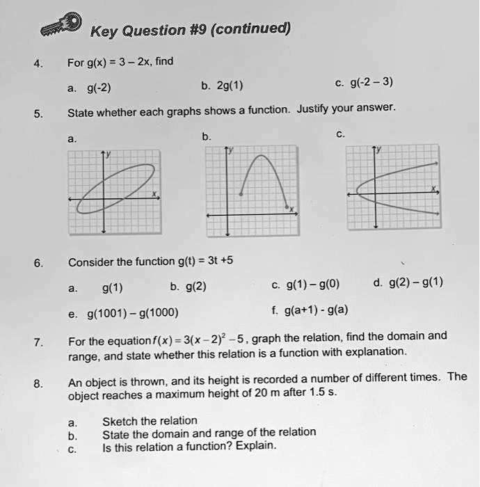 Solved Key Question 9 Continued For G X 3 2x Find 9 2 B 29 1 9 2 3 State Whether Each Graphs Shows A Function Justify Your Answer Consider The Function G T