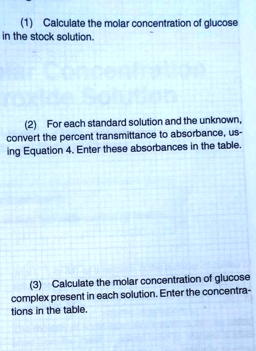 1 calculate the molar concentration of glucose in the stock solution 2 ...