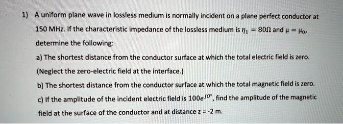 SOLVED: 1)A uniform plane wave in lossless medium is normally incident ...