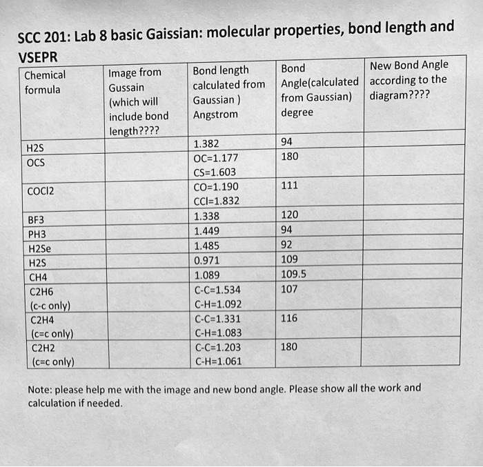SOLVED: SCC 201: Lab 8 basic Gaissian: molecular properties, bond ...