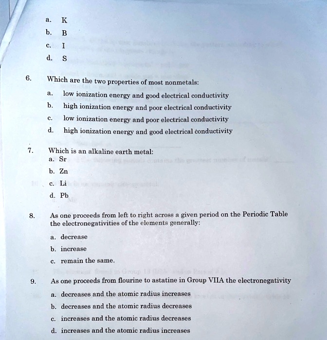 SOLVED Which are the two properties of most nonmetals low ionization