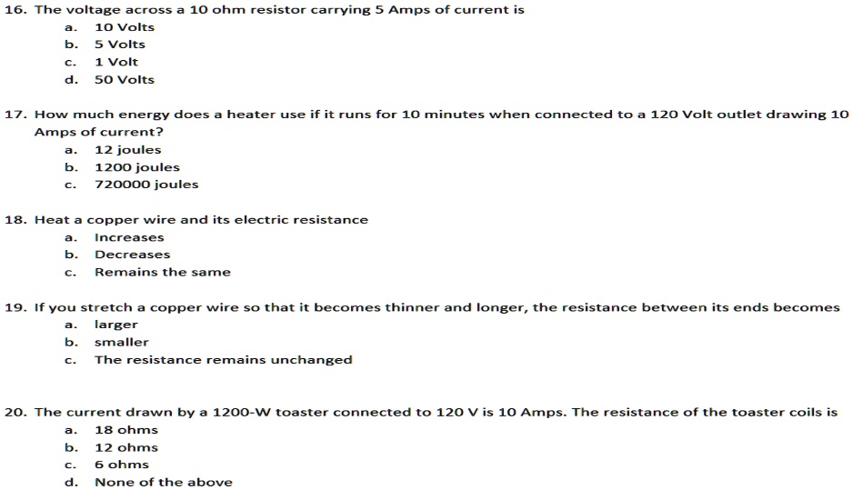 SOLVED 16 The voltage across 10 ohm resistor carrying Amps of current