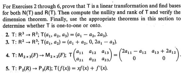 For Exercises 2 through 6, prove that T is a linear transformation and ...