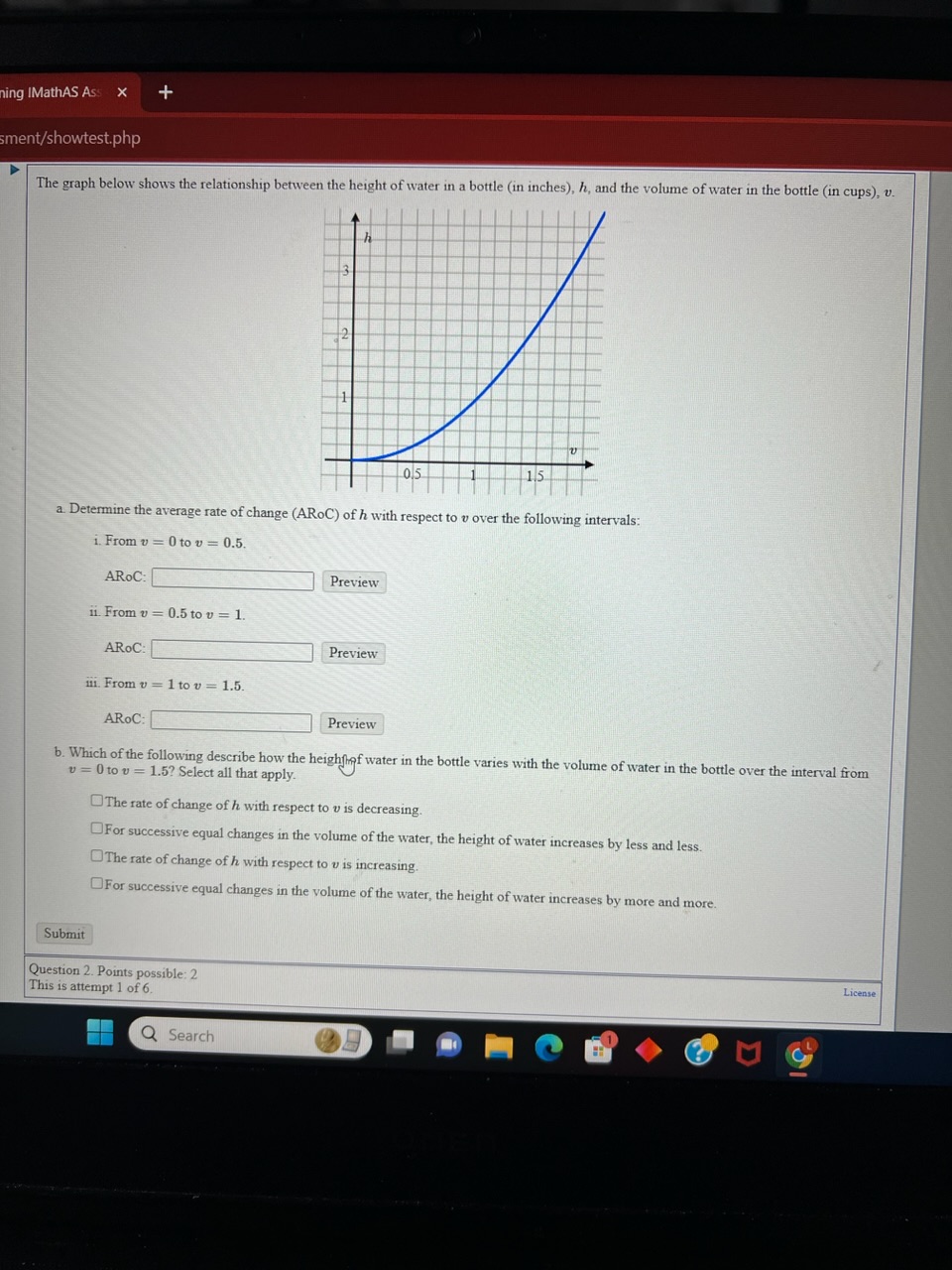 the graph below shows the relationship between the height of water in a ...