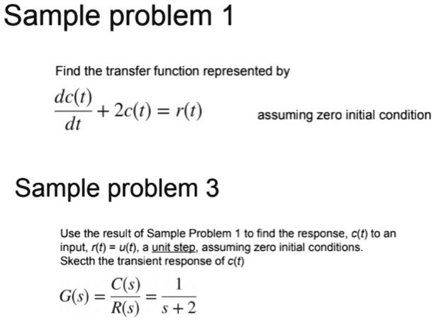 SOLVED: Sample problem 1 Find the transfer function represented by dc(t ...