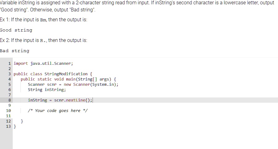 variable instring is assigned with a 2 character string read from input ...