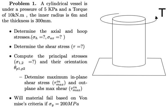 SOLVED: A cylindrical vessel is under a pressure of 5 kPa and a torque ...